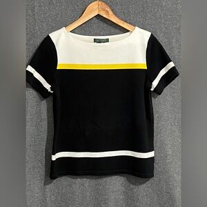 Lauren Ralph Lauren Black, White & Yellow Short Sleeve Tee